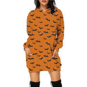 Halloween Print Long Hoodie With Pockets