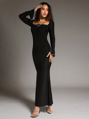 Long Sleeve Dress With Knotted Front