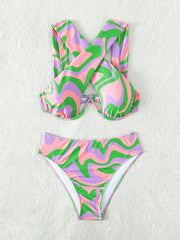 Swim Summer Colorful Wave Print Underwire Bra &amp; High Waisted Bottom