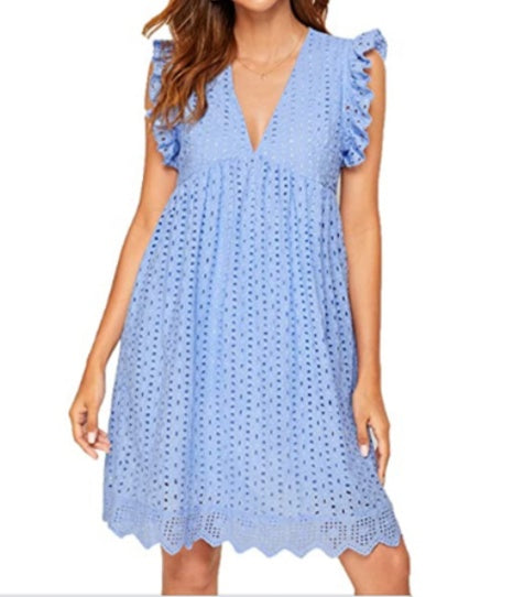 Summer Sleeveless Jacquard Cutout V-Neck Beach Dress