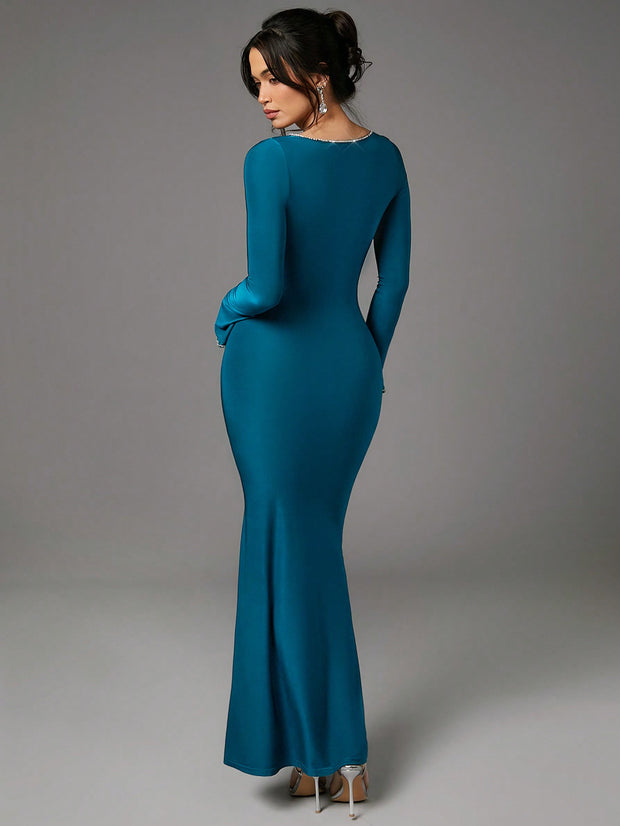 Long Sleeve Dress With Knotted Front